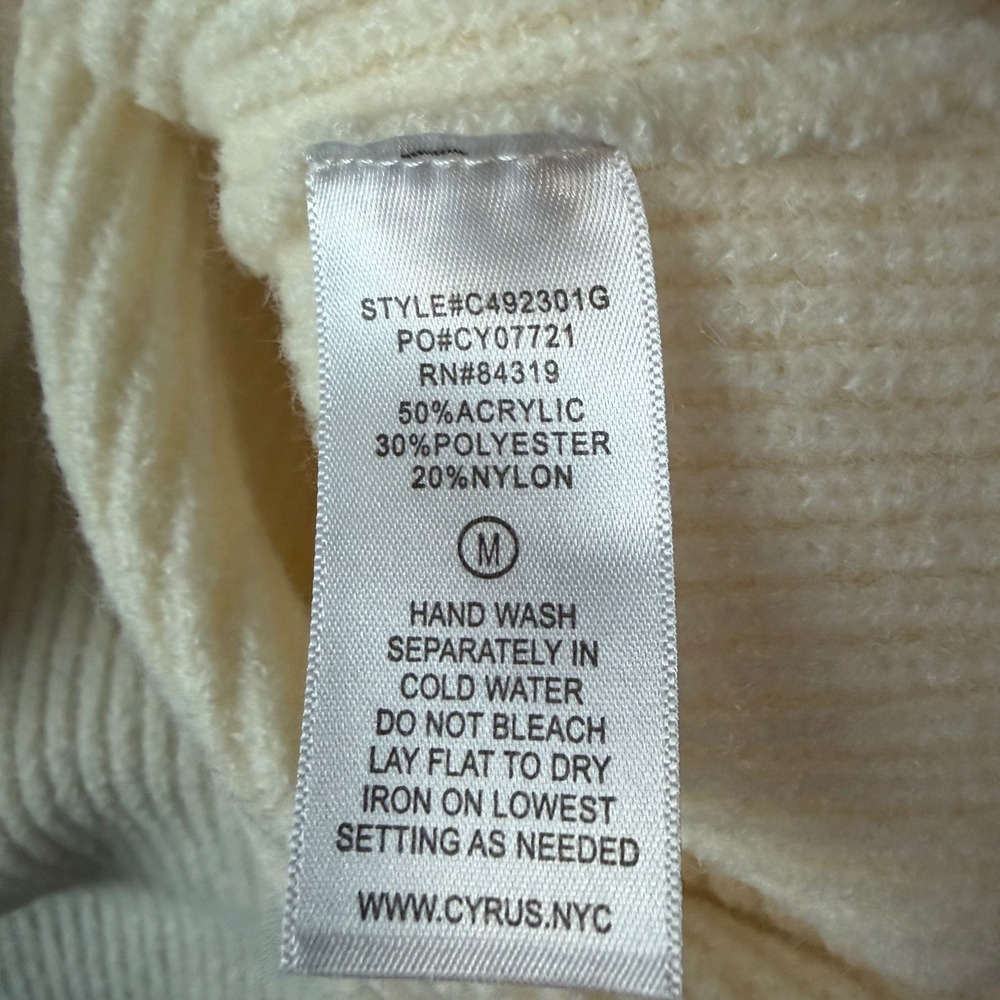 Cyrus‎ Ribbed Knit Hoodie Sweater Medium Cream Drawstring Pullover - Picture 3 of 3